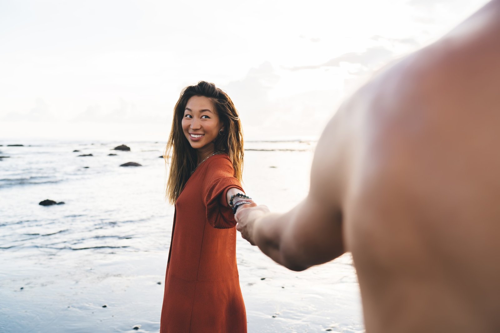 Cheerful Asian woman with boyfriend